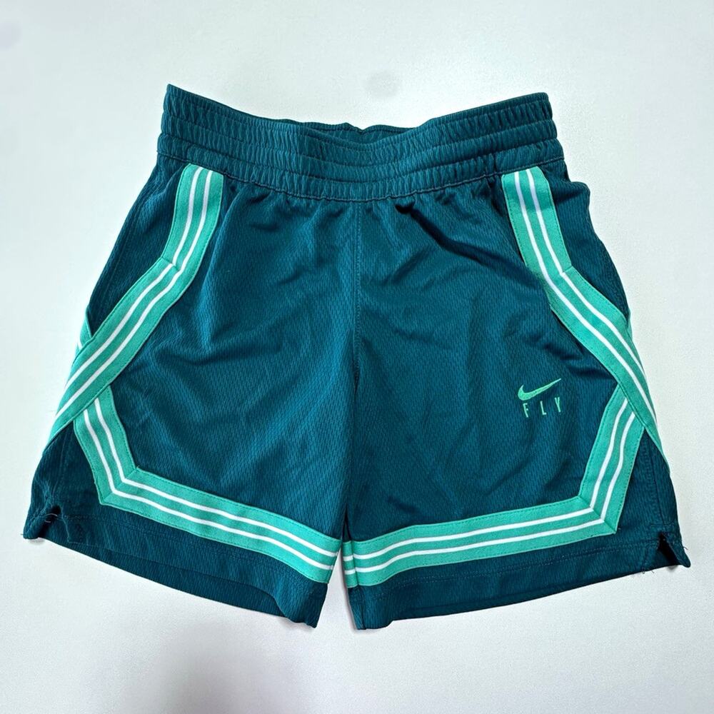 Nike FLY Youth S Green / Teal Mesh Athletic Shorts Drawstring Elastic Waist Logo